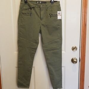 Olive green moto jeans